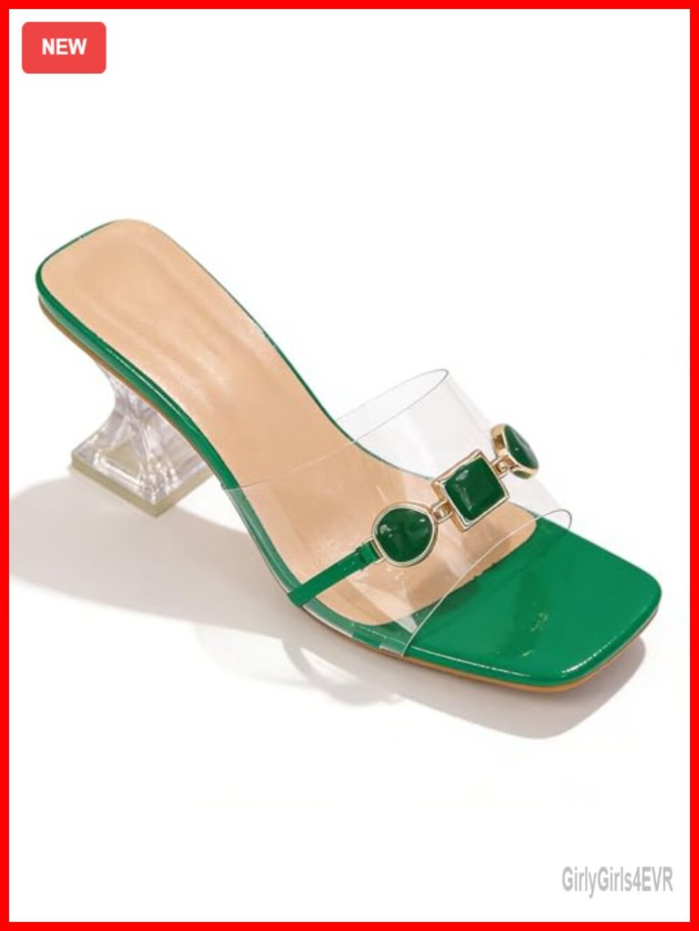Clear Heeled Sandals Faux Leather Slip On Kitten Heel Mules Party Prom